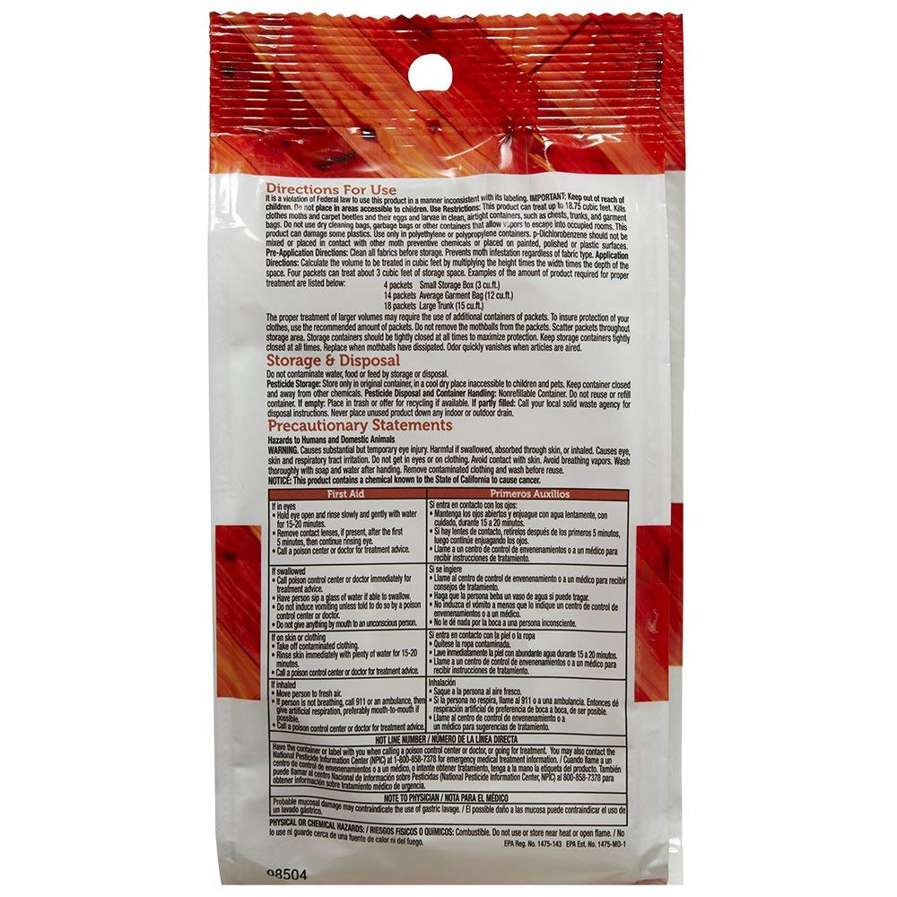 Enoz Moth Ball Packets - Ceder Scented Kills Clothes Moths, Carpet Beetles, And Eggs And Larvae